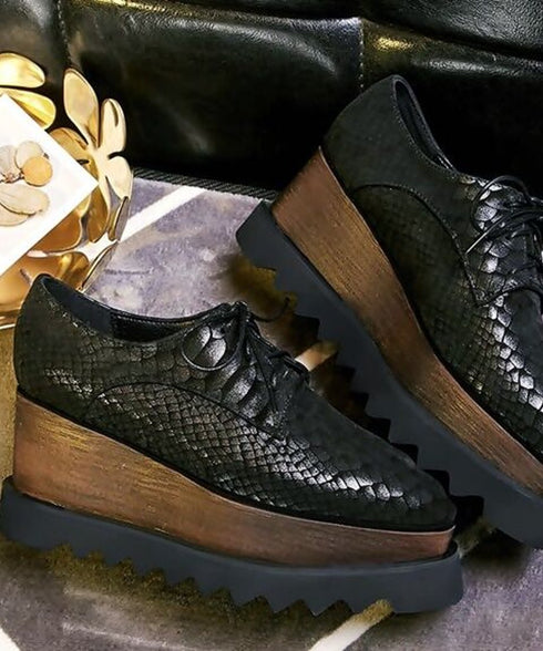 Embossed Platform Oxford Shoes